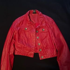 Rue 21 Red Cropped Pleather Jacket